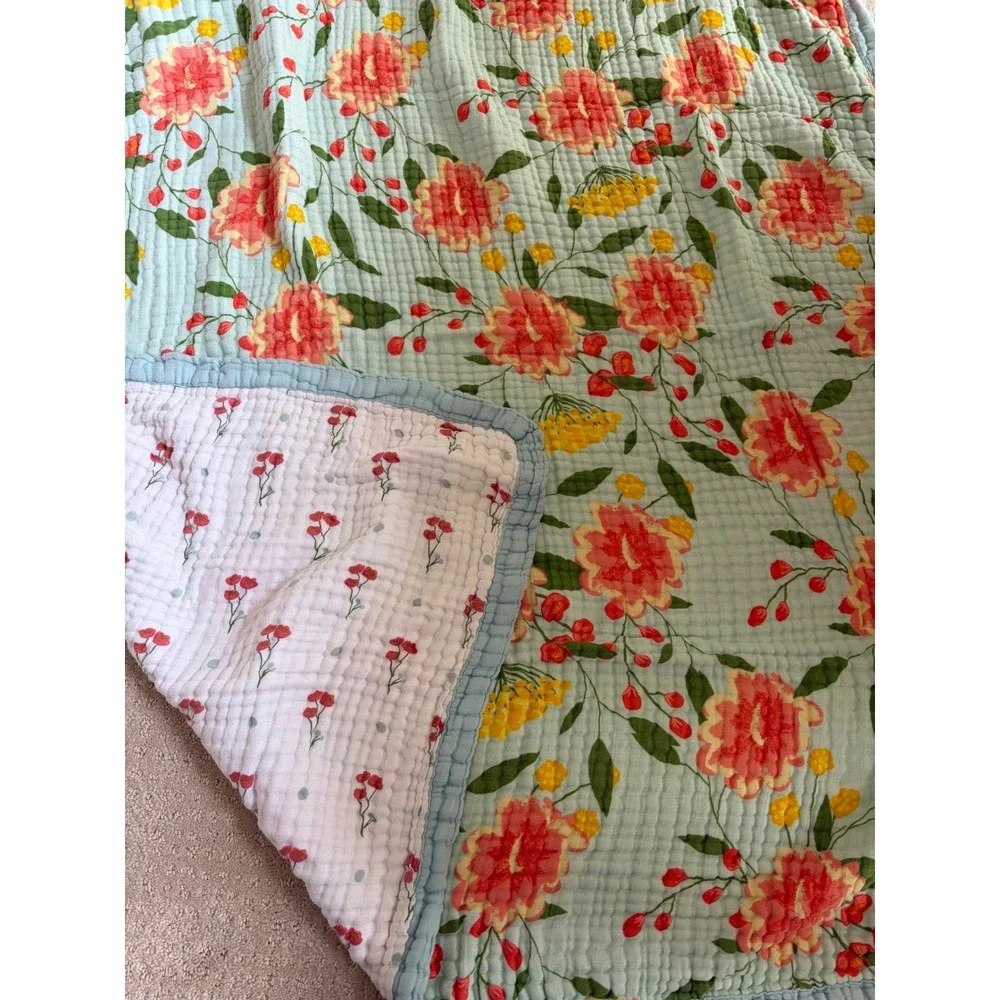 Ruby Roo Baby Quilt Kids One Size Blue Excellent Floral Muslin Bamboo Cotton